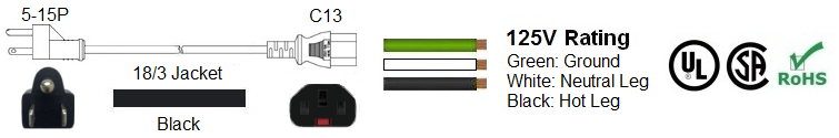 5-15p to locking c13 power cable