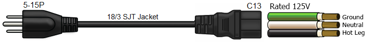 5-15p to c13 3 foot 10 amp power cable