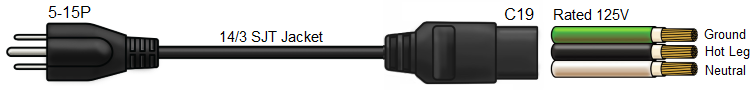 5-15p to c19 1 foot 15 amp power cable
