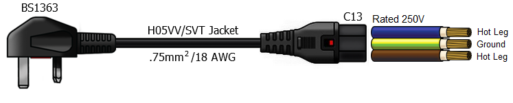 BS1363 to Locking C13 Power Cord
