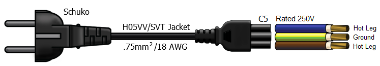 Schuko to C5 Power Cord