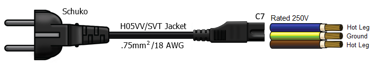 Schuko to C7 Power Cord