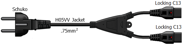 Schuko to Locking C13 Splitter Power Cord