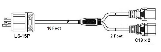 splitter power cord, l6-15 c19 