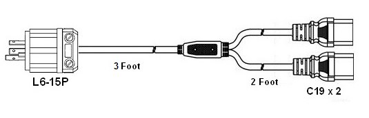 splitter power cord, l6-15 c19 