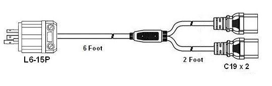 splitter power cord, l6-15 c19 
